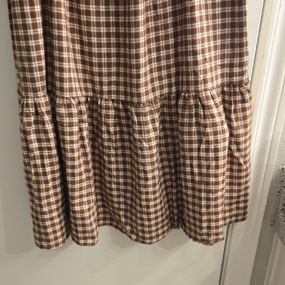 Lucky Brand Brown and Beige Plaid Smocked Midi Dress - Picture 4 of 5